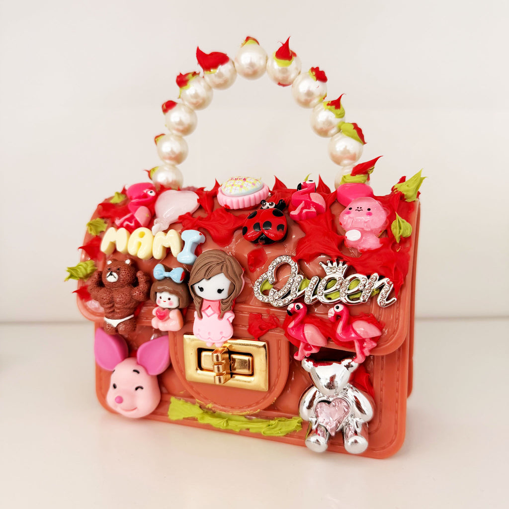 Handtasche mit Perlengriff Cream Gel