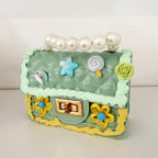 Handtasche mit Perlengriff Cream Gel