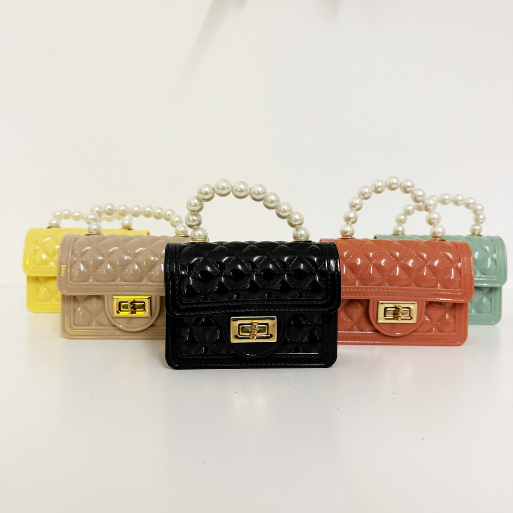 Handtasche mit Perlengriff Cream Gel
